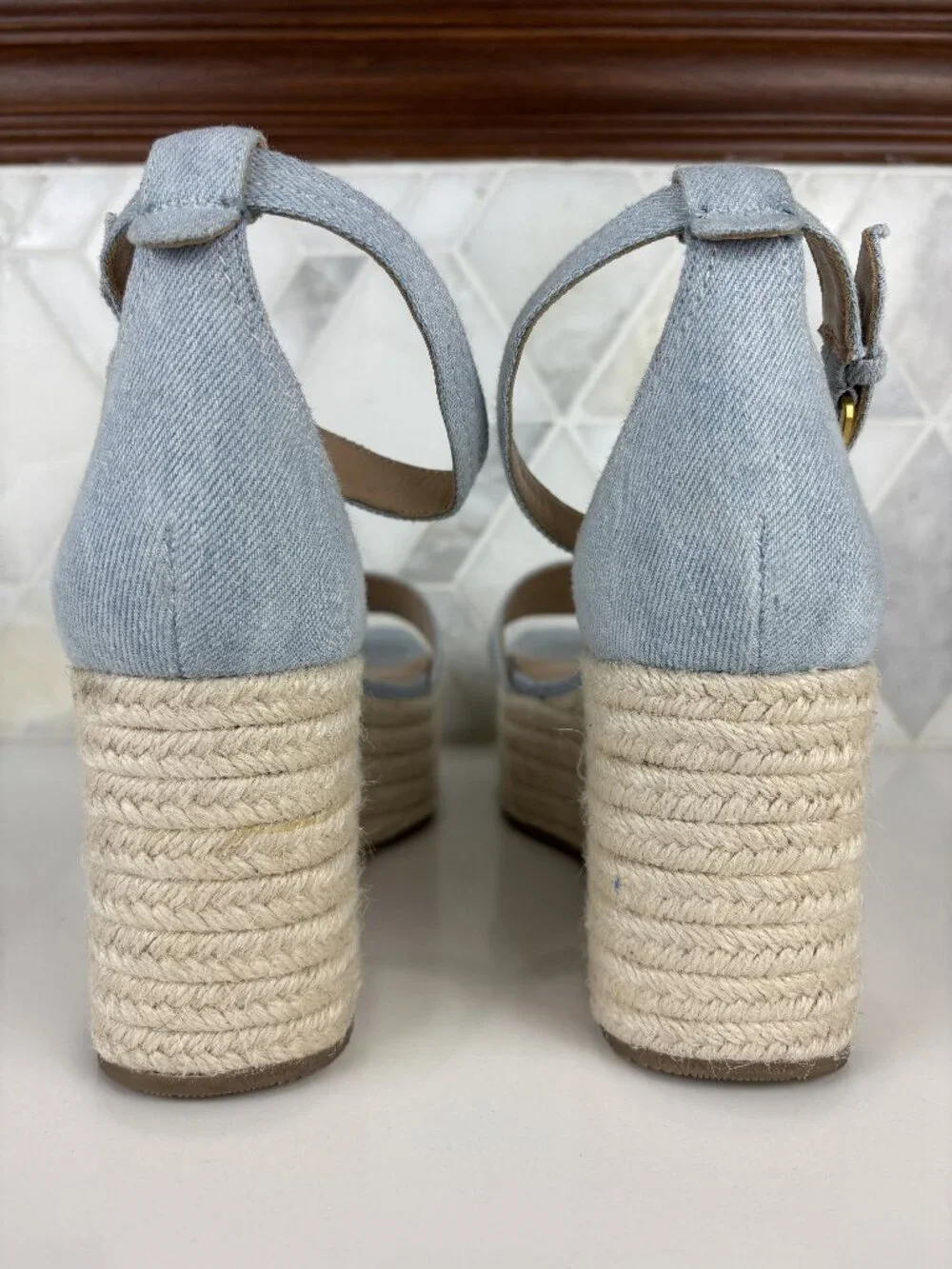 Veronica Beard Light Blue Espadrille Wedge Sandals